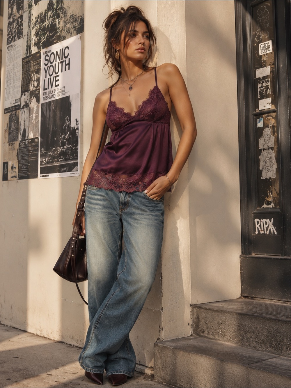 Urban Outfitters Lace Trim Satin V Neck Cami Top in Plum size Small New! - Picture 7 of 7